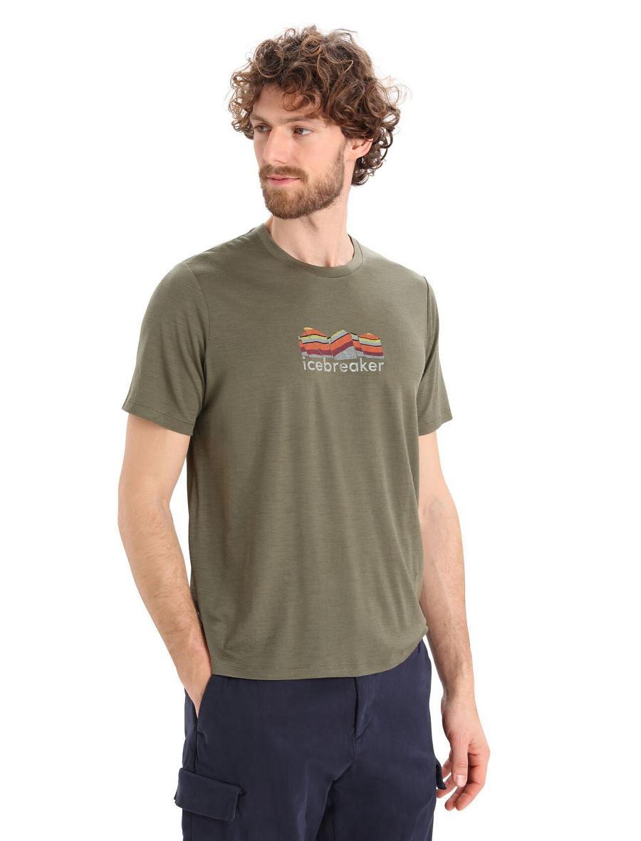 Men's Icebreaker Merino Tech Lite II Short Sleeve Mountain Geology T Shirts Loden | CA 1766KORI